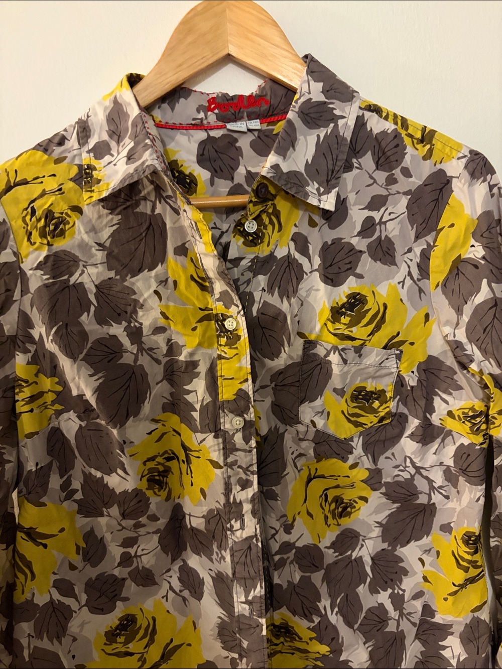 Boden Casual Yellow Floral Button-Down Shirt for Women
